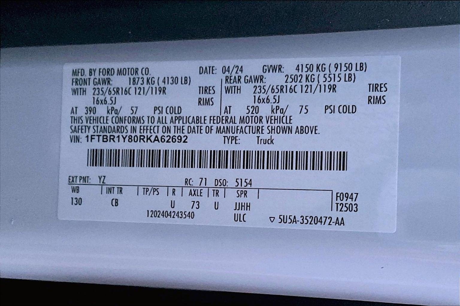 2024 Ford Transit Cargo Van Low Roof